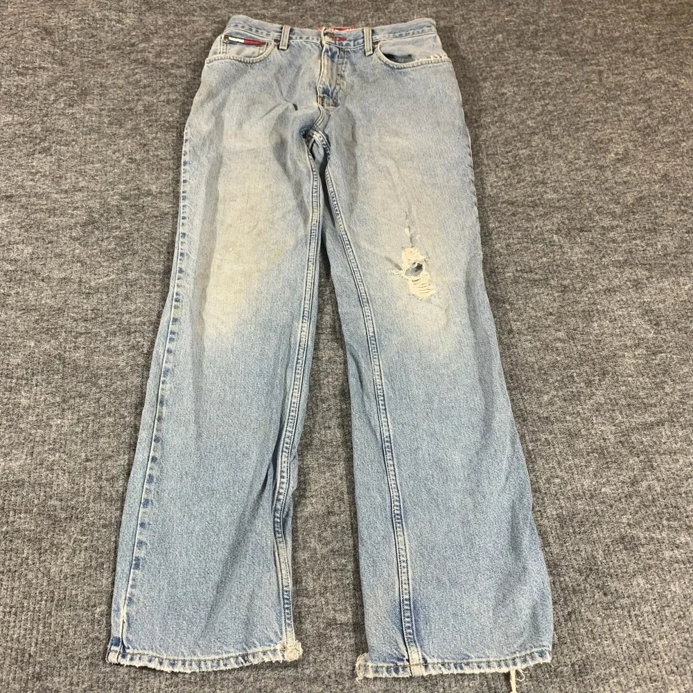 Vintage Tommy Hilfiger Jeans Mens 32x34 Fits‎ 30x32 Blue Denim Faded Distressed